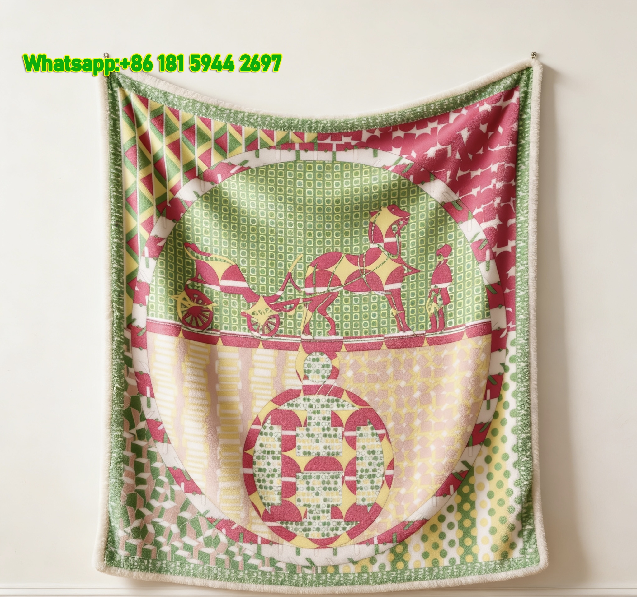 Hermès Horse Carriage Scarf Print Flannel Throw Blanket IMG_5400